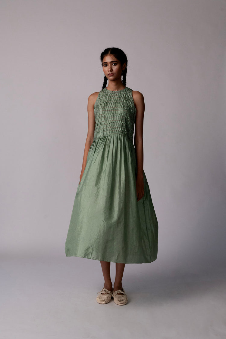 Savera Dress – Green Silk