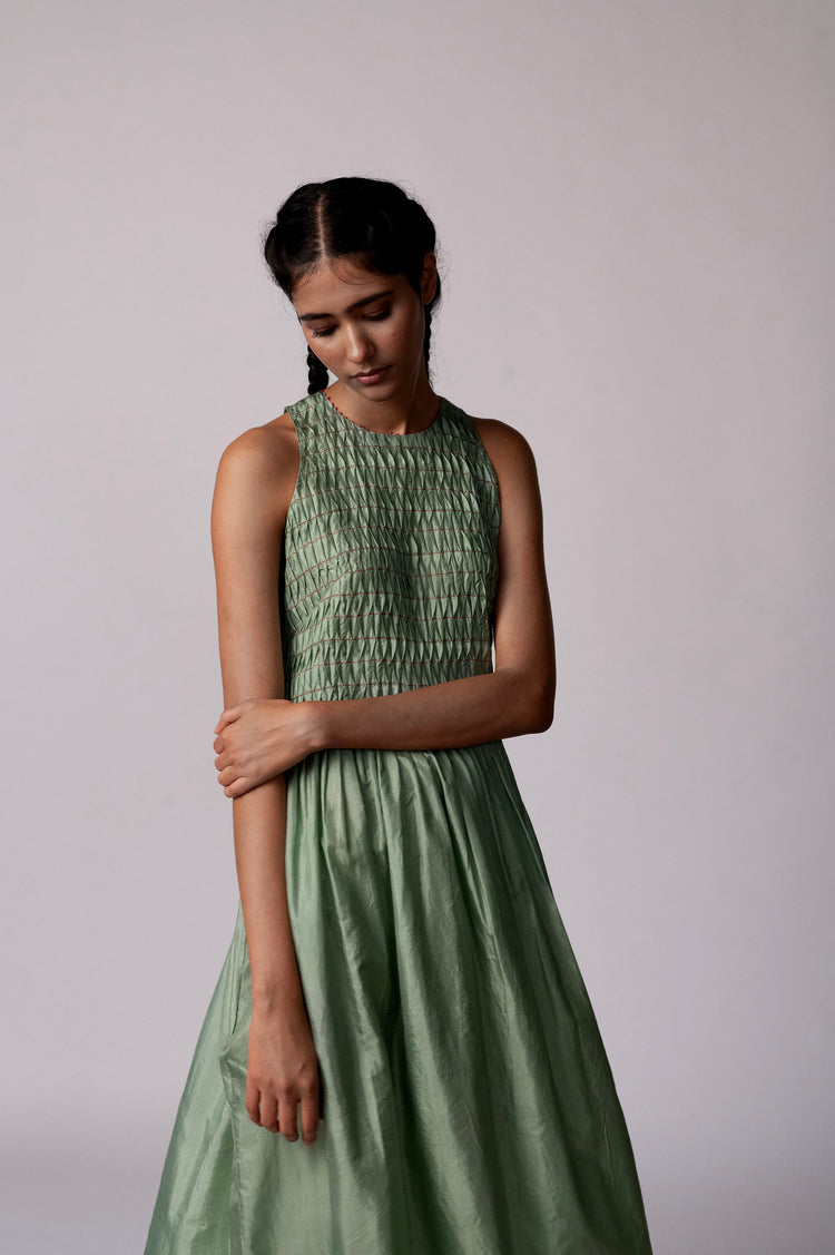 Savera Dress – Green Silk