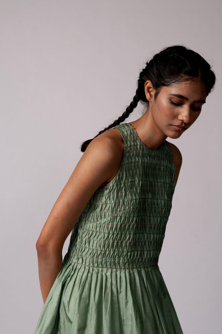 Savera Dress – Green Silk