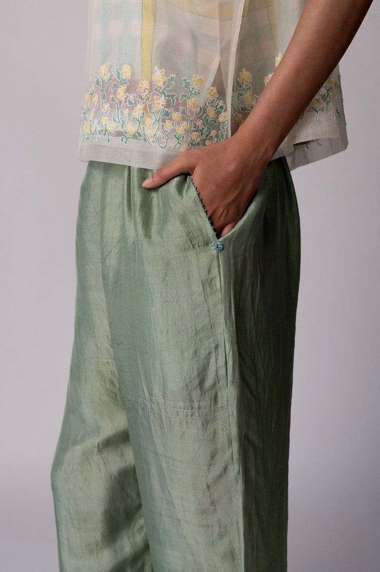 Anjira Pants – Green Silk