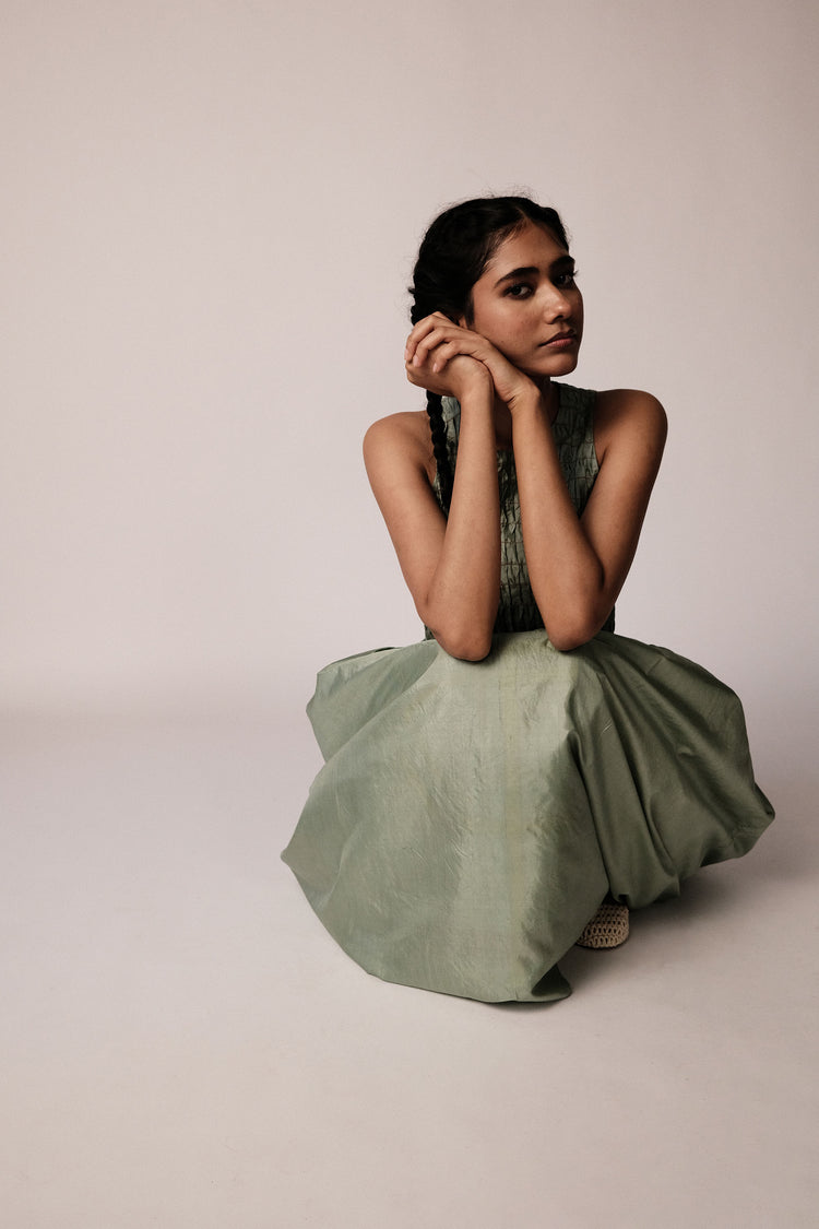 Savera Dress – Green Silk