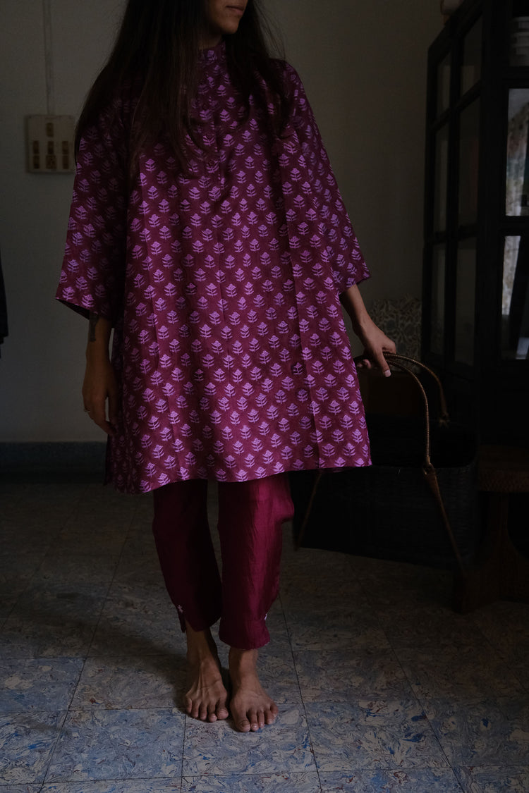 PRINTED PURPLE KURTA + PANTS SET