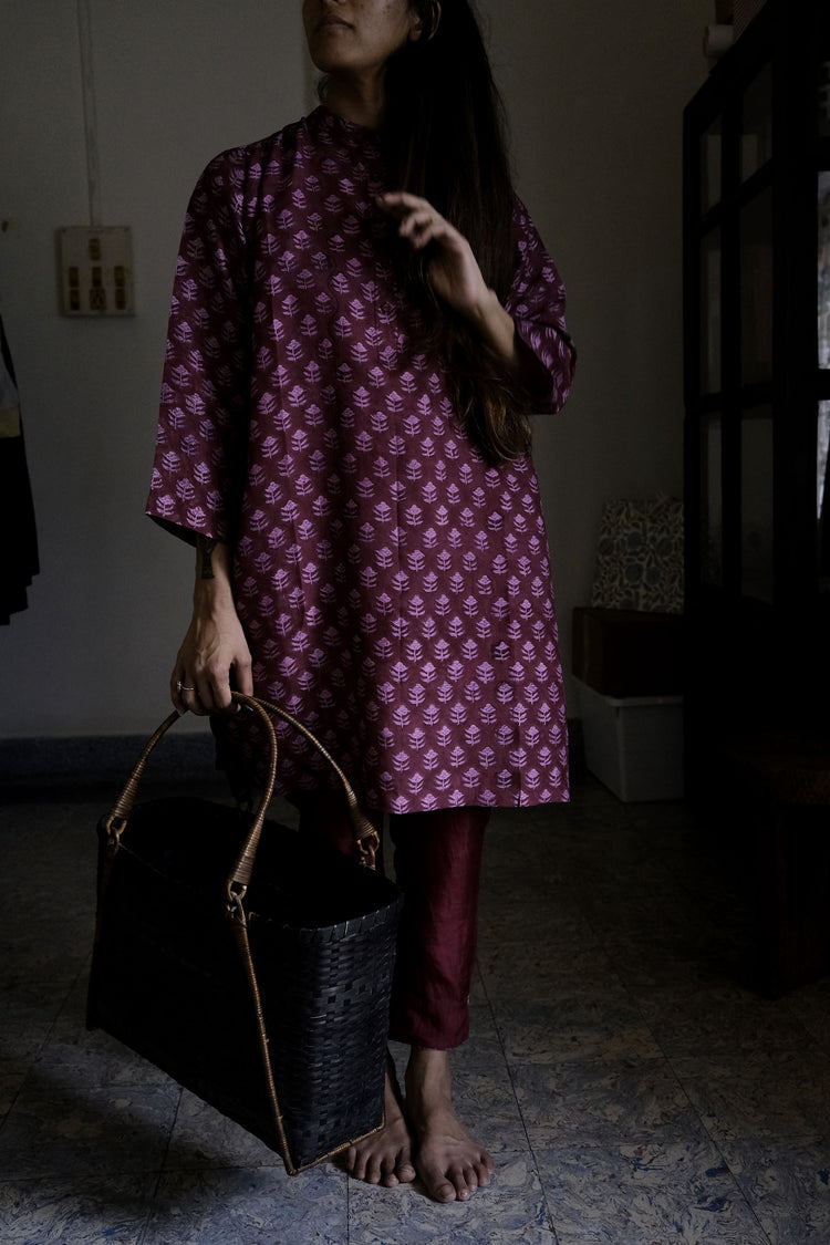 PRINTED PURPLE KURTA + PANTS SET