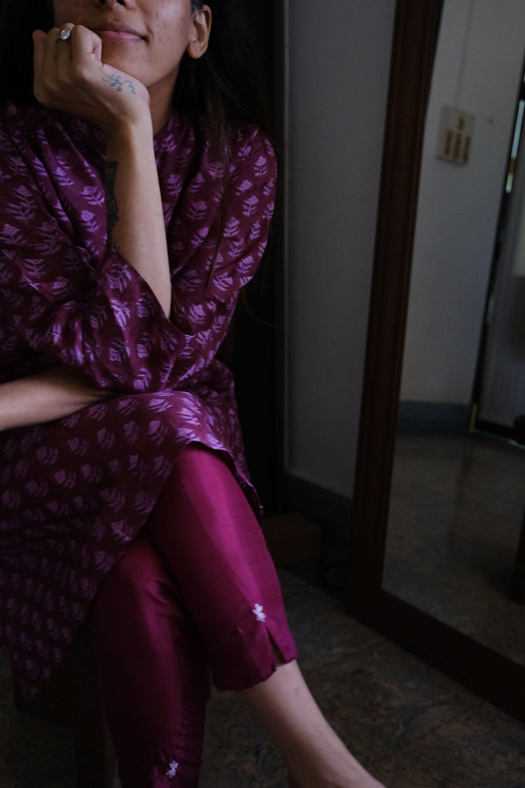 PRINTED PURPLE KURTA + PANTS SET